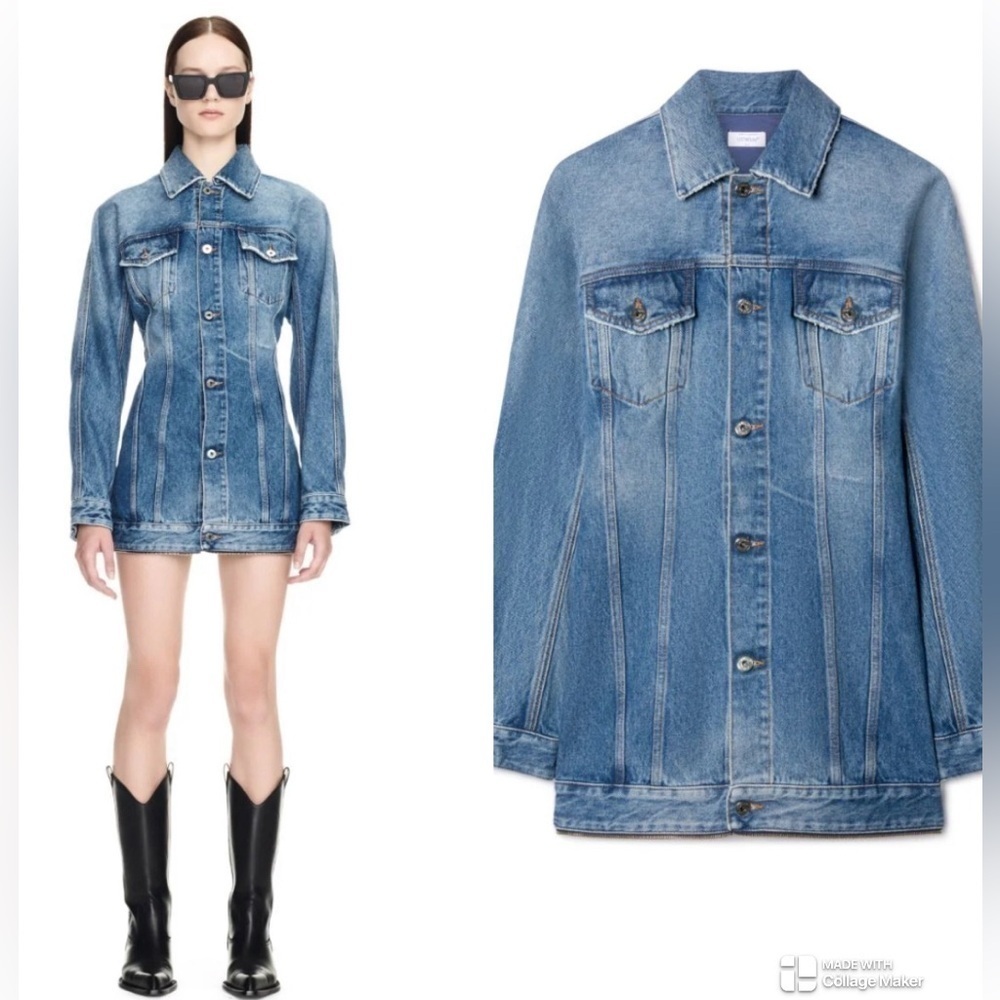 Off-White round zip denim dress jacket NWT